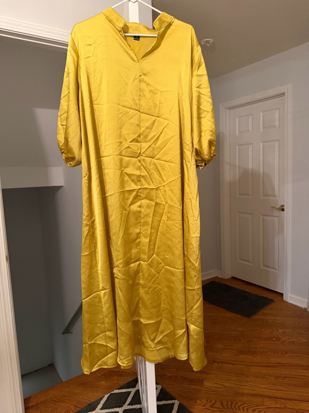SHEIN Yellow Maxi Dress V-Neck Puff Sleeve